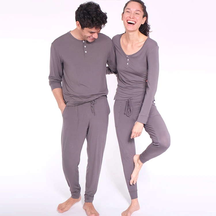 Organic Bamboo Henley Top and Sleep Pant Eco Friendly Women′s Sleepwear Sustainable Jersey Pyjamas for Women