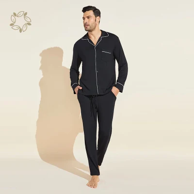 유기 대나무 면 긴 Pj 세트 지속 가능한 대나무 남성 Loungewear 친환경 Pijamas 남성 대나무 면 Pj 세트