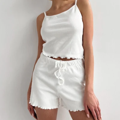여름 도매 두 조각 잠옷 민소매 짧은 잠옷 세트 여성 나이트웨어 대나무 니트 Loungewear